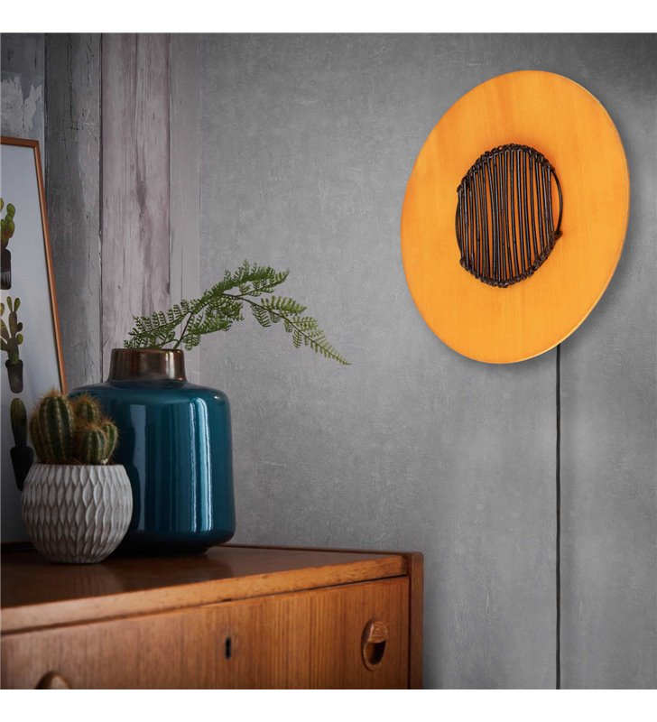 Applique murale ronde soie orange et bambou 1 lumière