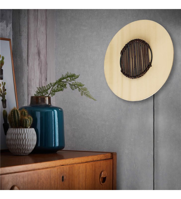 Applique murale ronde soie et bambou 1 lumière
