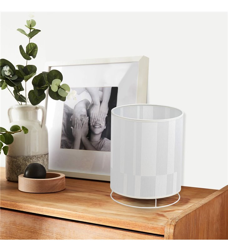 Lampe a poser blanche Lanterne 25 cm Abat jour tissu coton blanc chevet salon