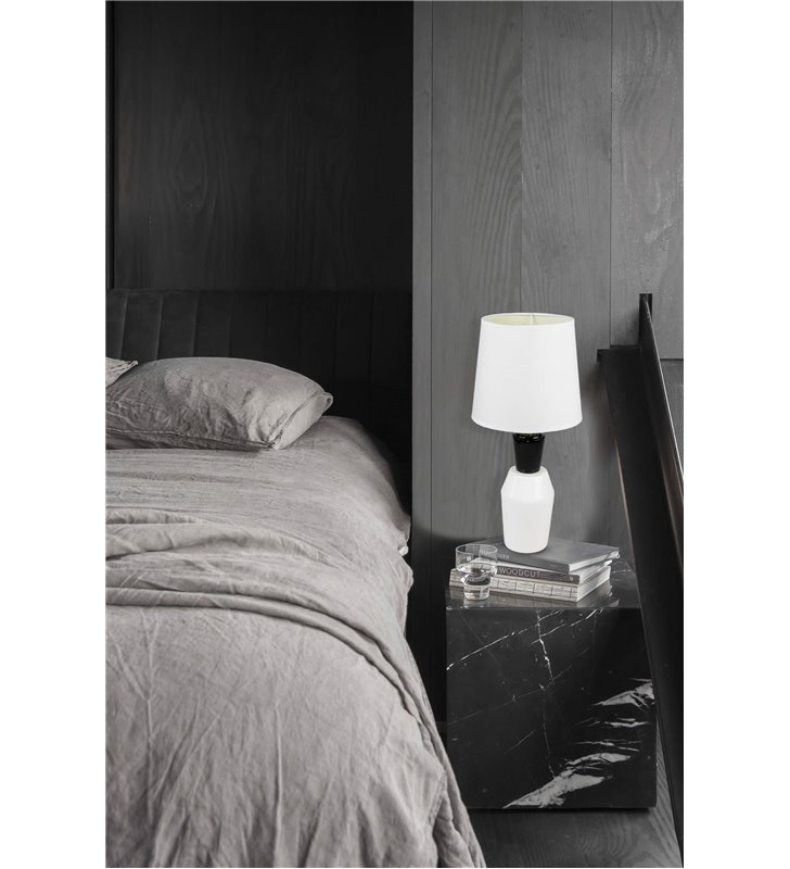 Lampe a poser ceramique tissu noir et blanc Luminaire chevet LED chambre salon