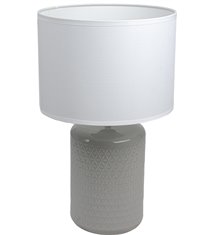 Lampe à poser pied en ceramique taupe abat jour coton blanc deco ananas