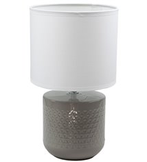 Lampe à poser pied en ceramique taupe abat jour tissu blanc deco ananas