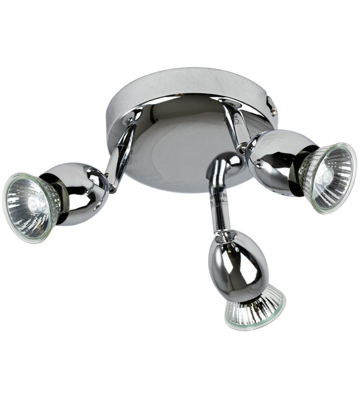 Plafonnier rond metal chrome 3 spots orientables Applique plafond halogene GU10 42 W