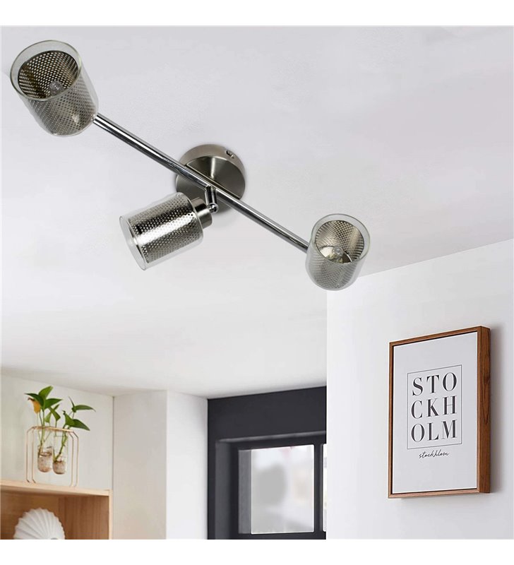 Applique Plafonnier Reglette 3 Spots orientables verre grille metal G9 33W halogene LED