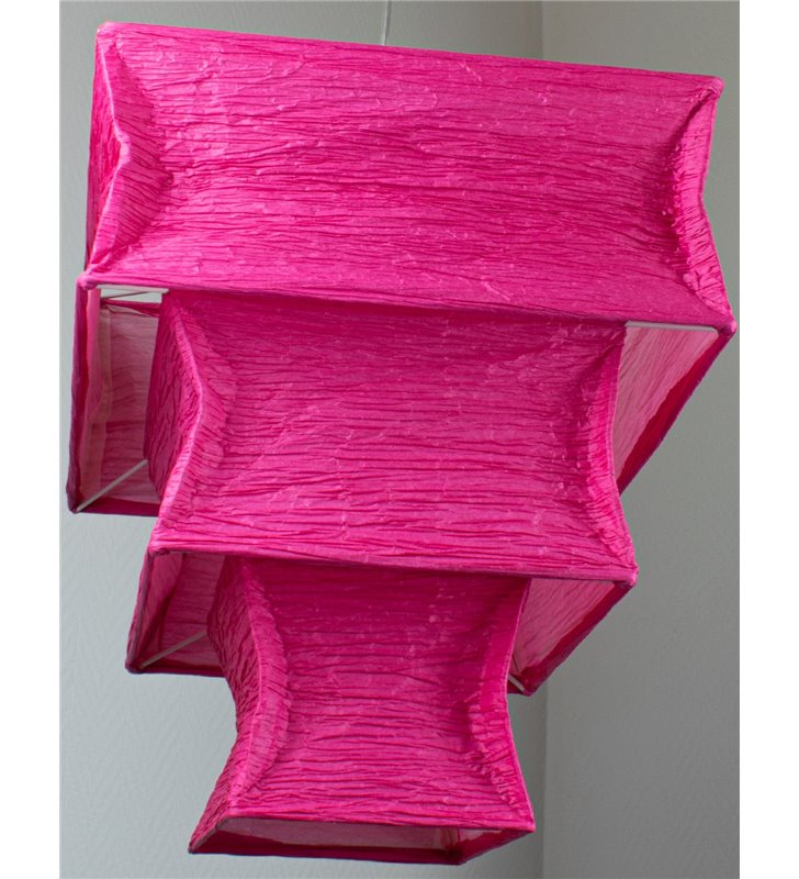 Suspension carree tissu crepon rose fushia luminaire plafond zen