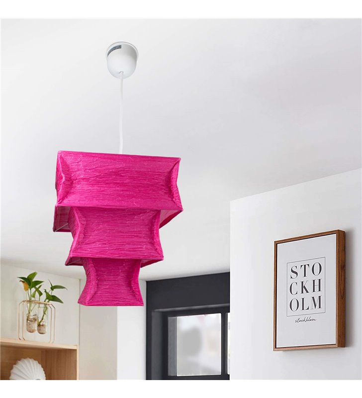 Suspension carree tissu crepon rose fushia luminaire plafond zen