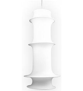 Suspension luminaire plafond 5 anneaux cercles tissu blanc plafonnier