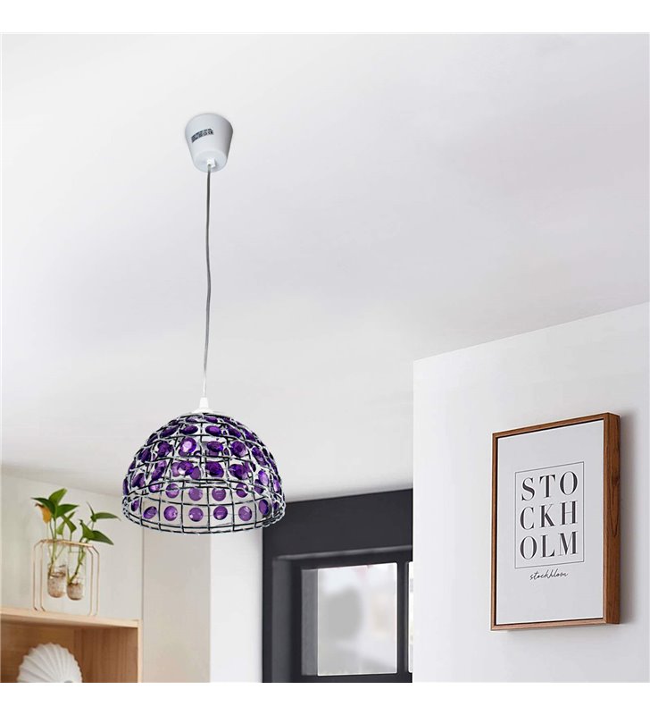 Abat jour Suspension Lustre suspendu Perles mauve violet Plafonnier moderne