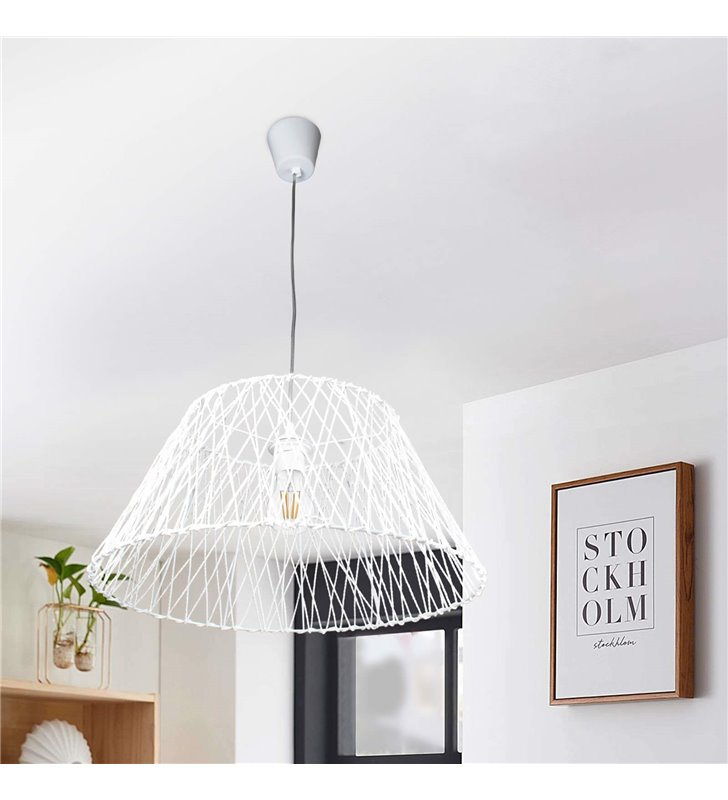 Suspension Lustre Abat jour tresse corde blanc Plafonnier suspendu
