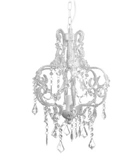 Lustre suspension pampilles style baroque metal blanc plafonnier suspendu