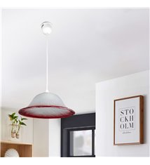 Suspension en verre fumé blanc et rouge Abat jour cloche Lustre Luminaire Art deco