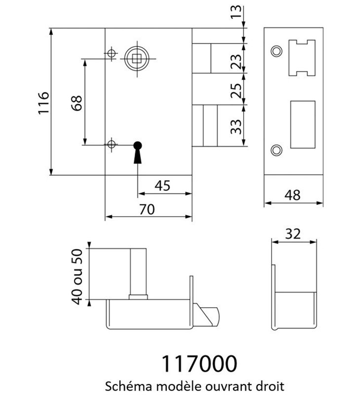 Serrure applique a fouillot 7 mm Verticale Tirant Gauche JPM 117000 01 21