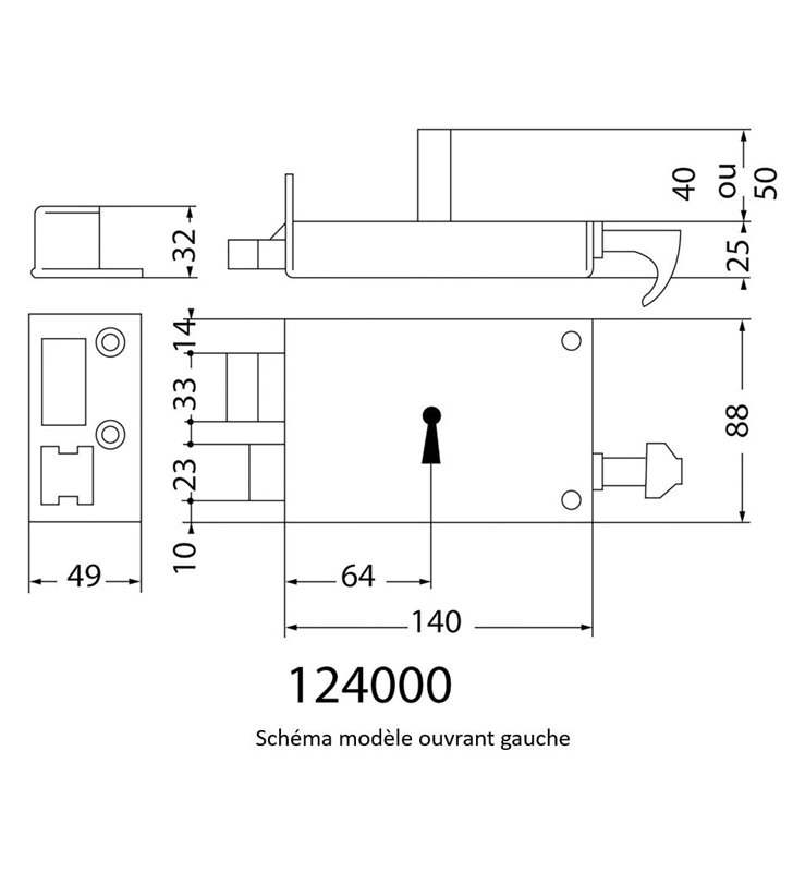 Serrure applique a tirage Horizontale Tirant Droite JPM 124000 01 11