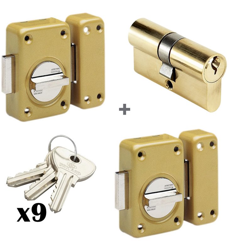 Paire 2 Verrous bouton porte 36 a 40 mm et 1 Cylindre 30x30 Vachette V136