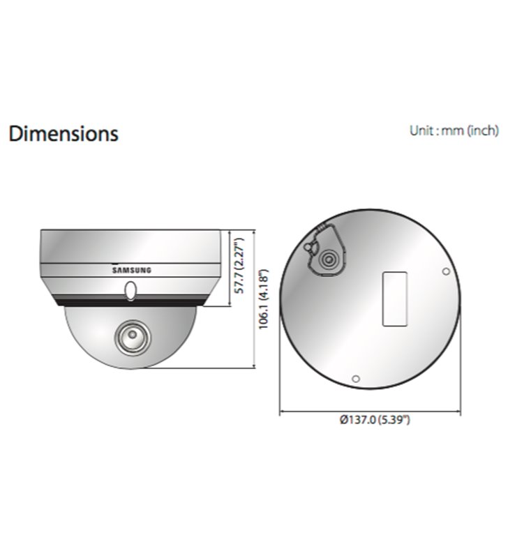 Caméra Dome Analogique plafond HD 1000 TVL Samsung compatible DVR IP66/IK10 SCV-5082P