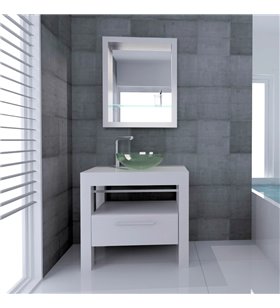 Ensemble meuble de salle de bain 85 cm meuble sous vasque 1 tiroir et miroir en bois blanc CEDAM