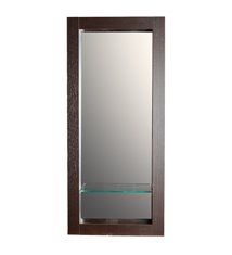 Miroir de salle de bain 90x40 cm en bois couleur wengé avec étagère fixation murale CEDAM
