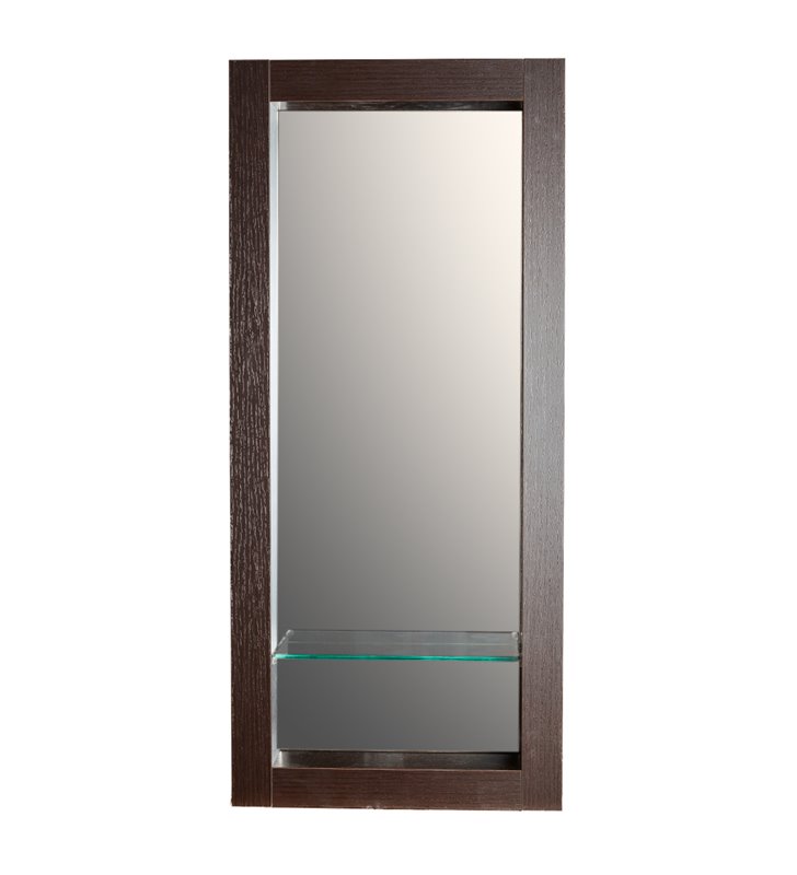 Miroir de salle de bain 90x40 cm en bois couleur wengé avec étagère fixation murale CEDAM