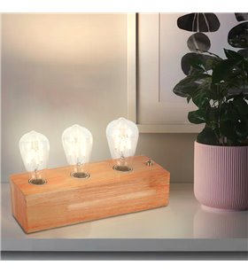 Lampe de table à poser déco desgn en bois naturel 3 lumières Compatible LED