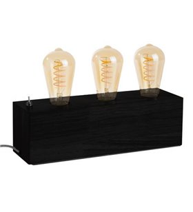 Lampe de table à poser style design industriel en bois naturel 3 Lumières Compatible LED