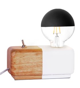 Lampe de table déco en bois naturel blanc E27 lampe à poser compatible LED