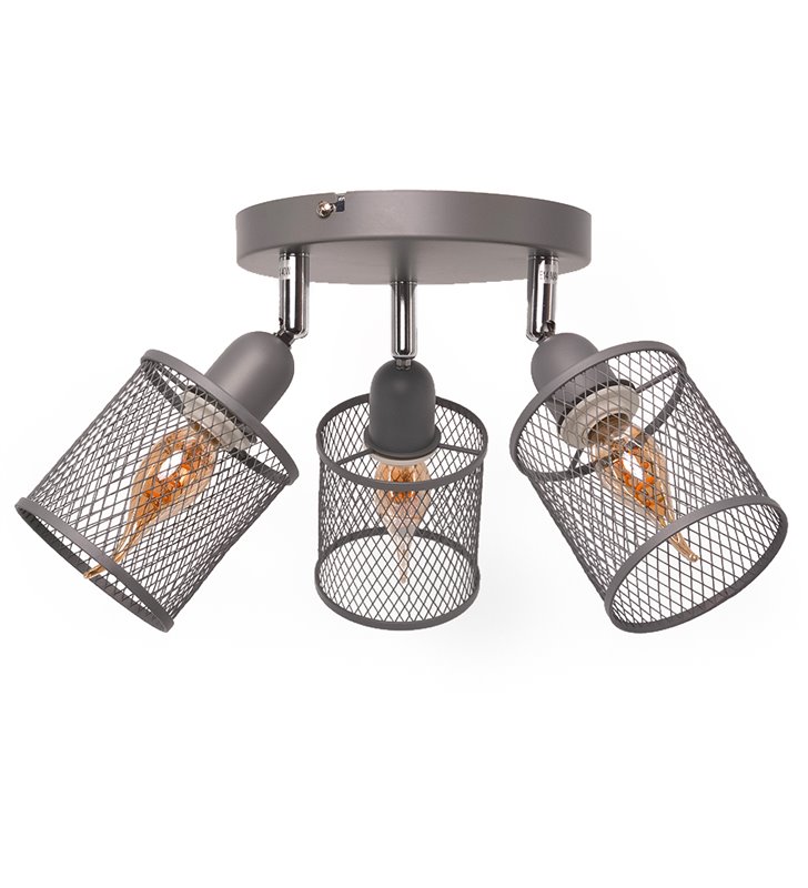 Plafonnier lampe de plafond 3 spots orientable en métal grillagé gris E14 compatible LED