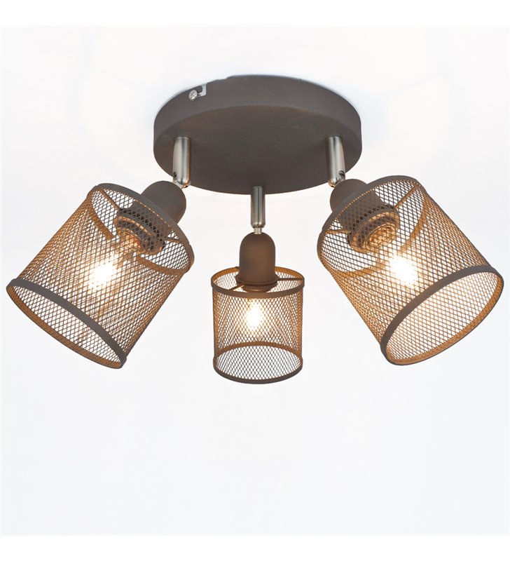 Plafonnier lampe de plafond 3 spots orientable en métal grillagé gris E14 compatible LED