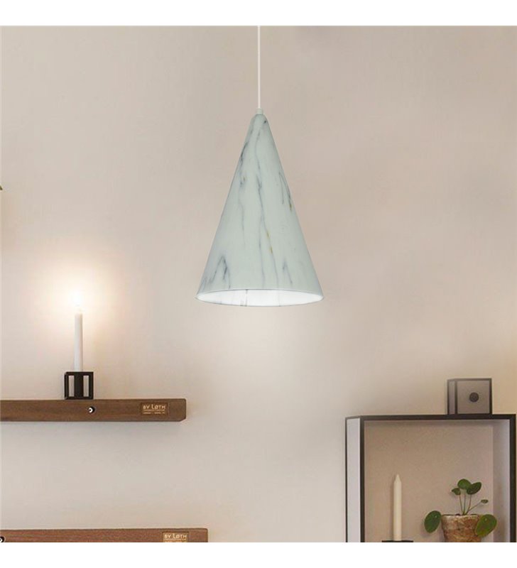 Suspension cone moderne en métal finiton marbre 60W E27 compatible LED
