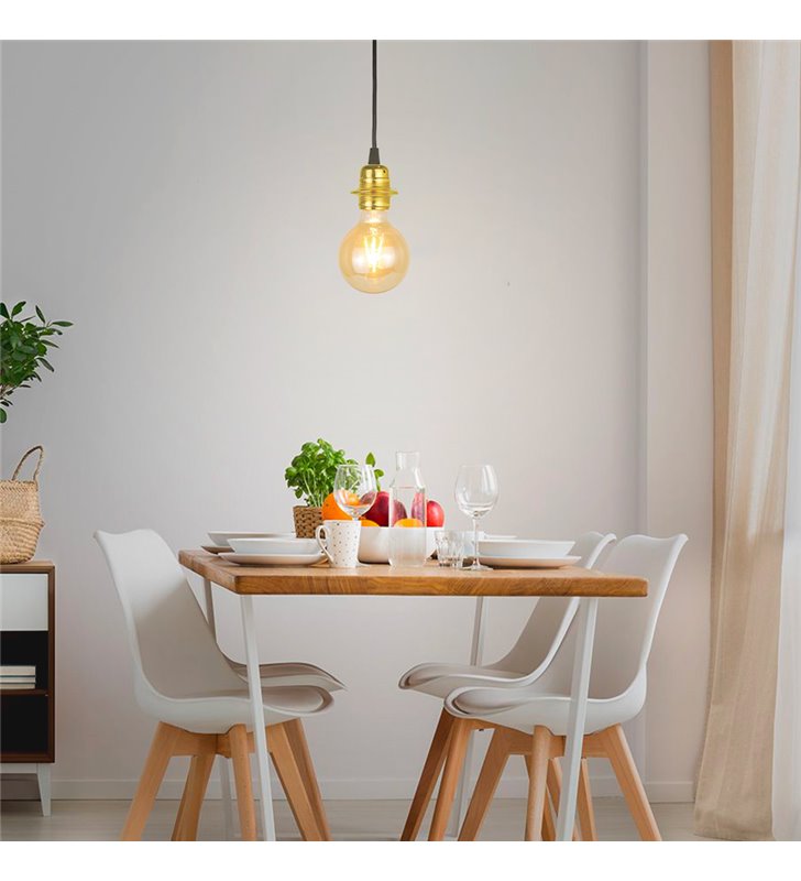 Lampe suspension design or en métal doré Compatible ampoule LED E27