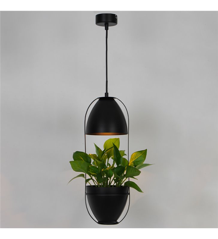 Lampe de plafond suspension porte plante décoratif suspendu métal noir compatible LED