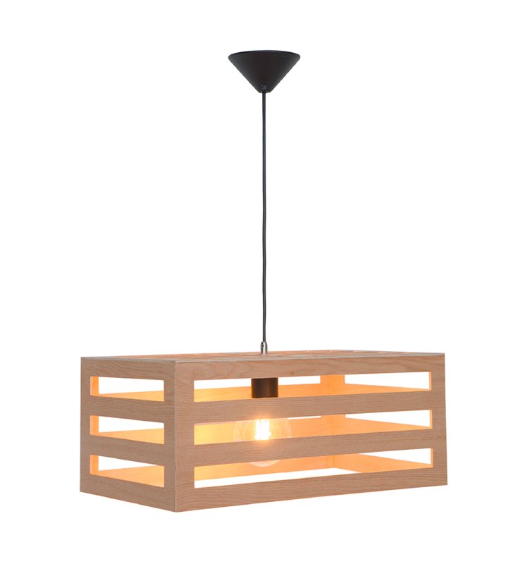 Suspension Lampe de plafond déco cagette en bois naturel compatible LED E27