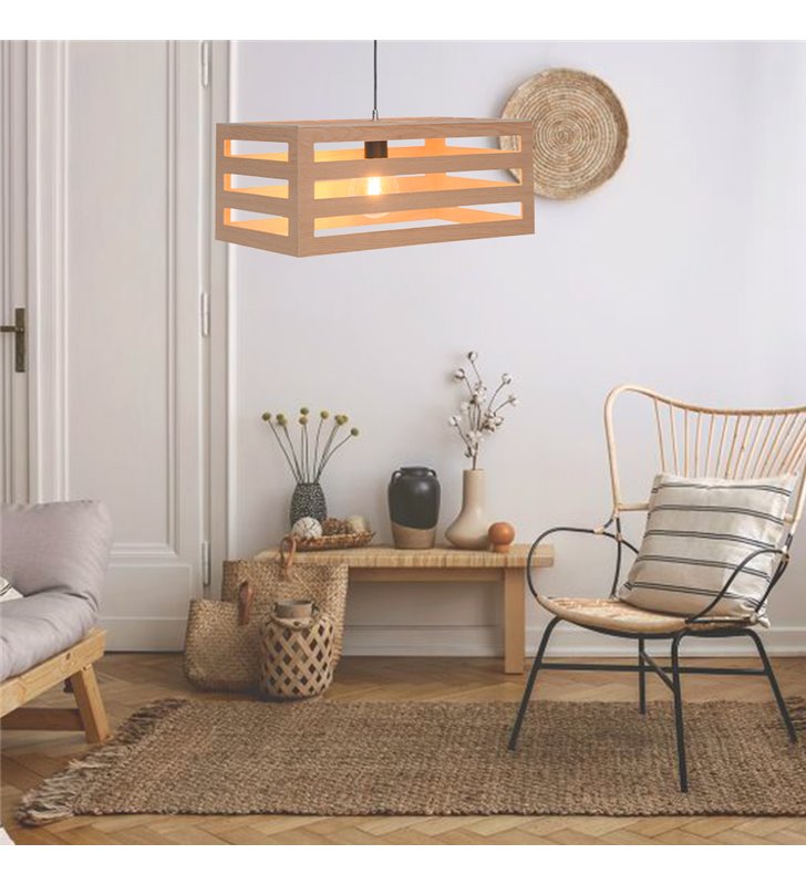 Suspension Lampe de plafond déco cagette en bois naturel compatible LED E27