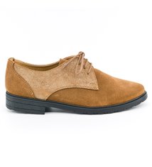 Chaussures femme à lacets marron Derby cuir et daim beige