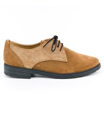 Chaussures femme à lacets noir Derby cuir et daim beige