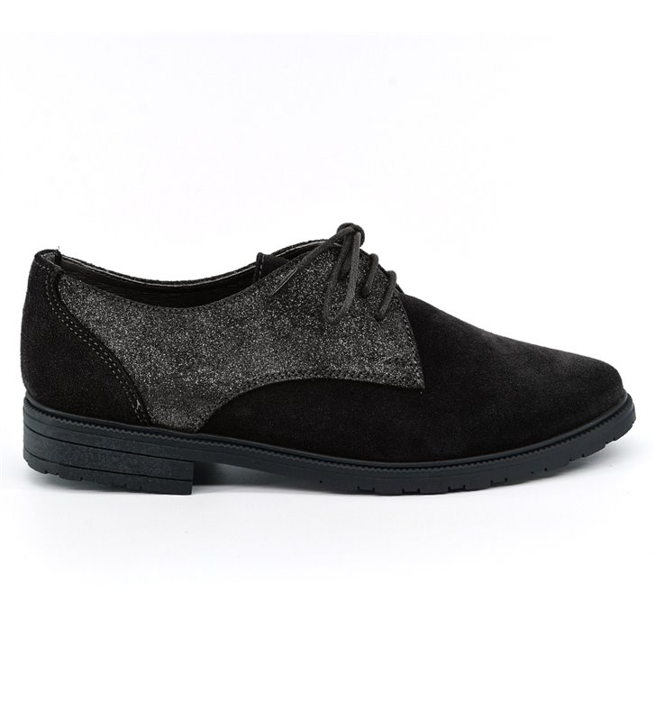 Chaussures femme à lacets Derby cuir et daim noir 
