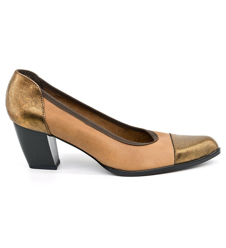 Escarpins femme en cuir doré Chaussures a talon large 