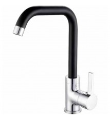 Robinet mitigeur d\'évier de cuisine haut à bec rotatif chromé et noir modèle économie d\'eau