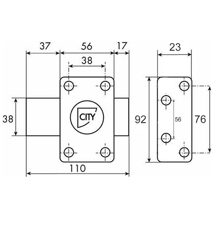 Verrou CITY 26 double entrées pour porte spéciale huisserie étroite Cyl axe 45 mm Diam 23 mm
