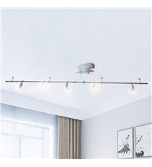 Plafonnier deformable 5 spots orientables inclinables compatible LED 35w acier brosse