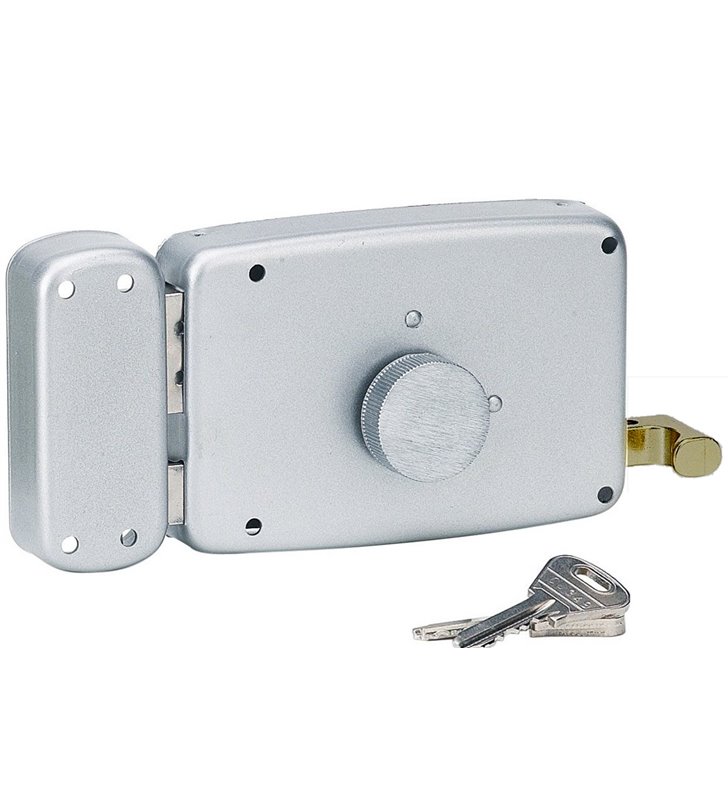 Serrure en applique horizontale porte garage ouverture gauche Bouton Cylindre clés Thirard