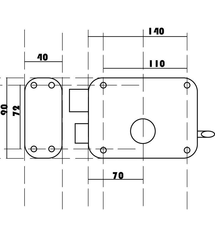 Serrure en applique horizontale porte garage ouverture gauche Bouton Cylindre clés Thirard