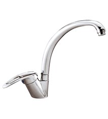 Robinet mitigeur d\'evier de cuisine bas a bec rotatif anticalcaire et economiseur d\'eau chrome