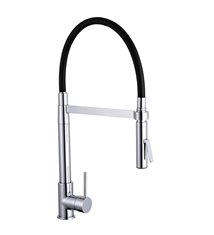 Robinet mitigeur d\'evier de cuisine haut a douchette 2 jets chrome et noir