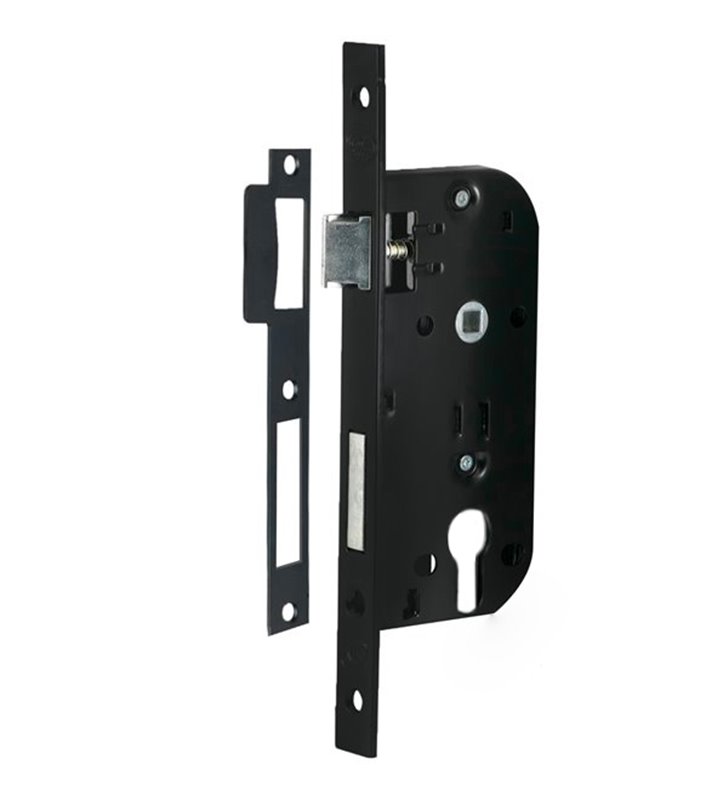Serrure à larder cylindre europeen axe 40 mm noir encastrable reversible bouts carres