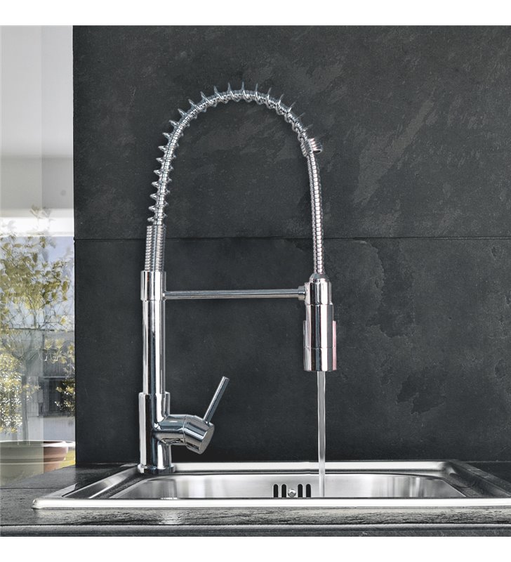 Robinet mitigeur evier de cuisine avec douchette extractible design chromee