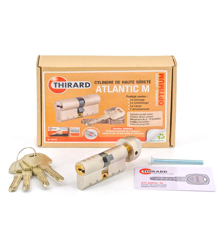 Cylindre de sécurité 33x33 nickelé débrayable pour porte ATLANTIC M THIRARD