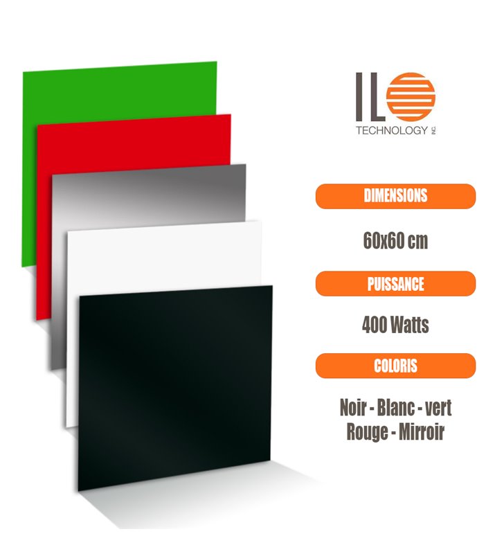 Radiateur électrique plat panneau rayonnant en verre 60x60 cm - 400W