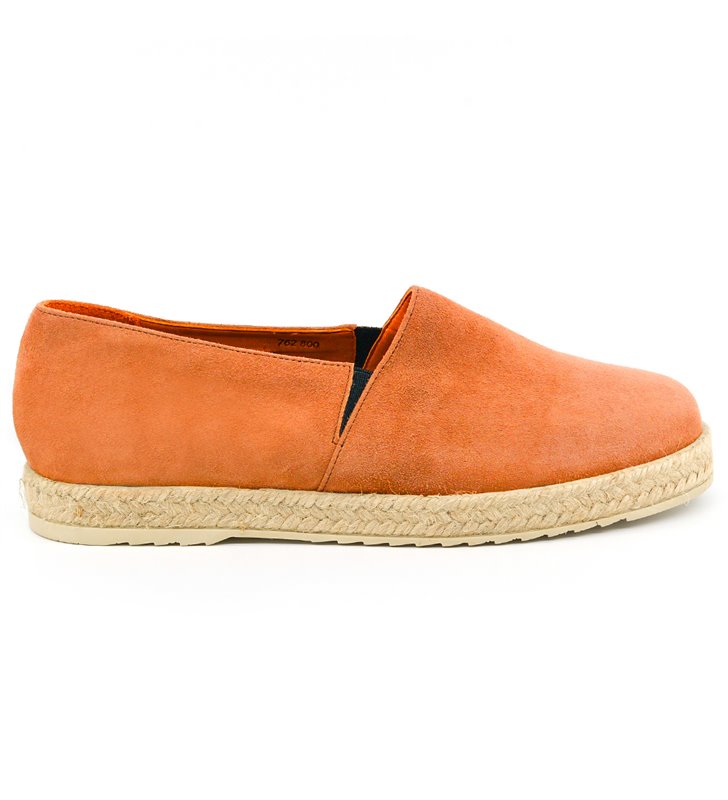 Sandale Espadrilles femme daim et cuir orange Made in France