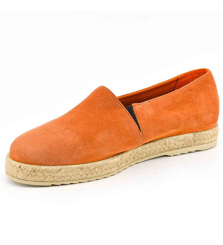 Sandale Espadrilles femme daim et cuir orange Made in France