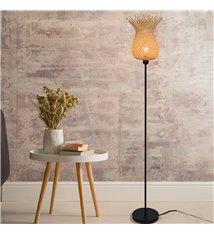 Lampadaire Hawai 160cm métal noir bambou naturel compatible LED
